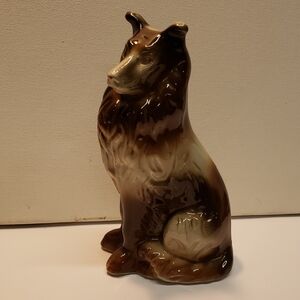 Ceramic Brown and Cream Dog Figurine 8in Vintage